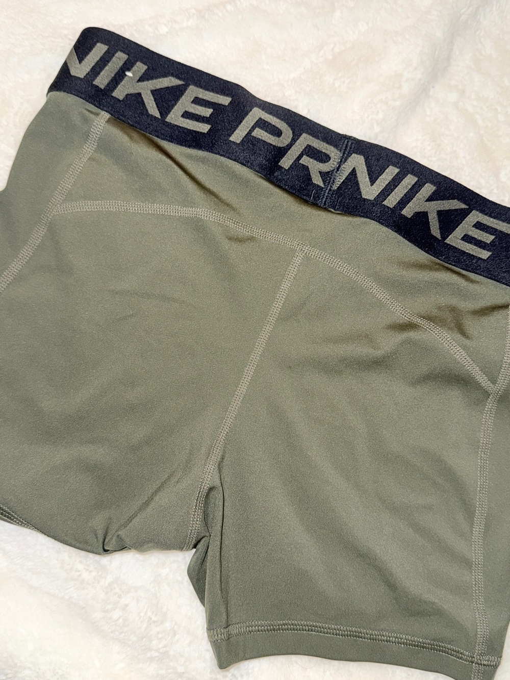 Nike Olive Green Women's Bike Shorts with Branded Waistband